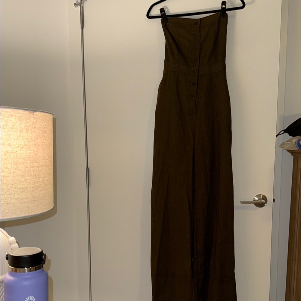 Lulu's Olive Strapless Jumpsuit